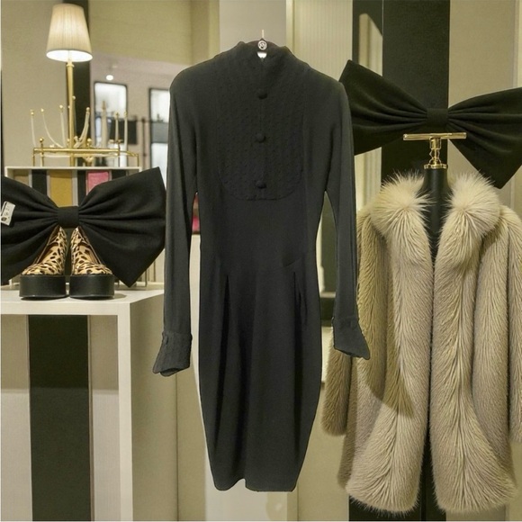 Vintage LILLIE RUBIN Black Wool Designer Dress.  Never Worn   size Small - Picture 2 of 14